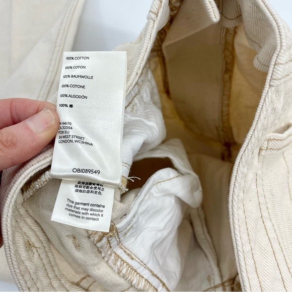 Free People‎ Pleated Carrot Jeans In Cream Cotton Ecru High Waisted Raw Hem 25 - Picture 13 of 13